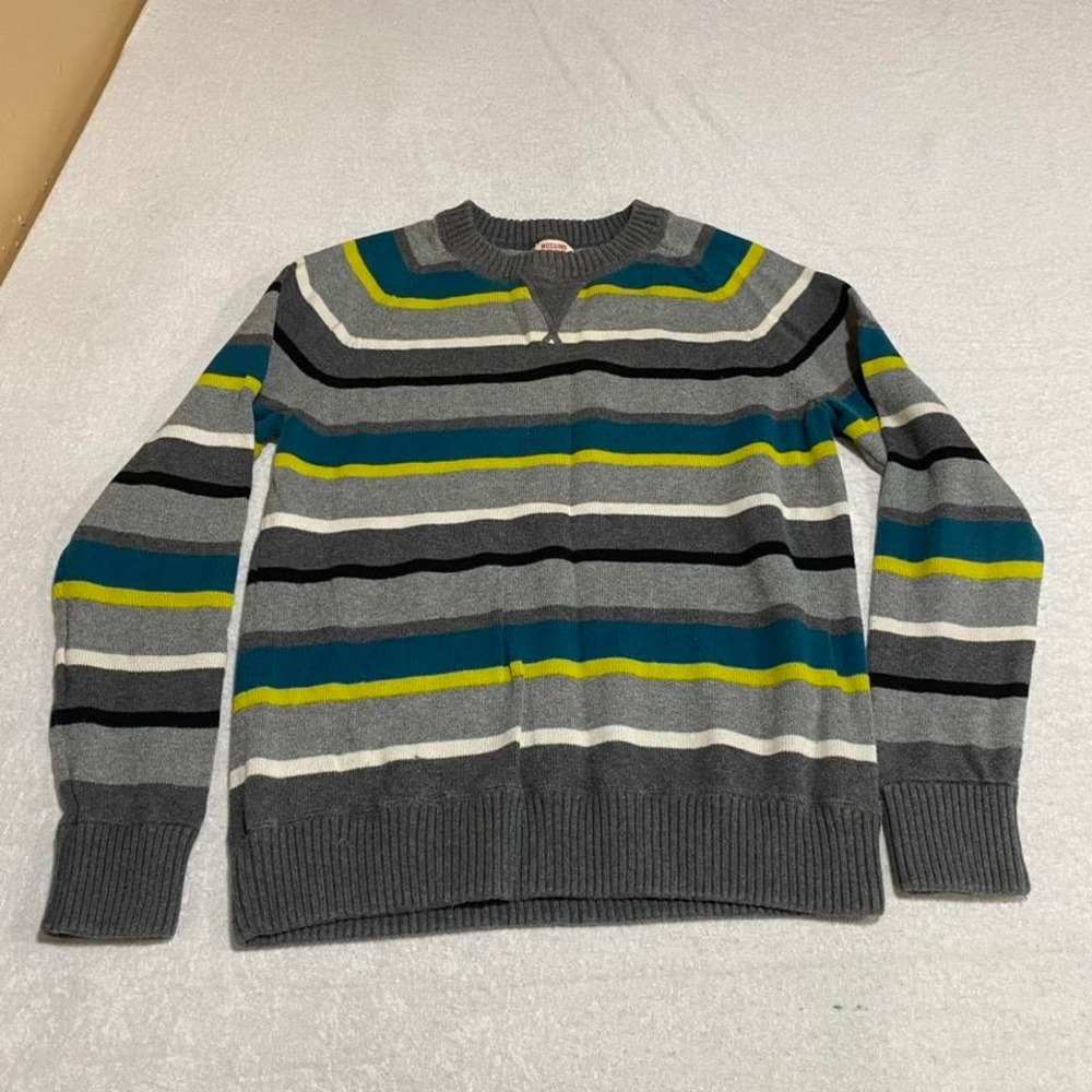 Mission supply CO men medium Grey and blue striped sweater. SKU367 #striped